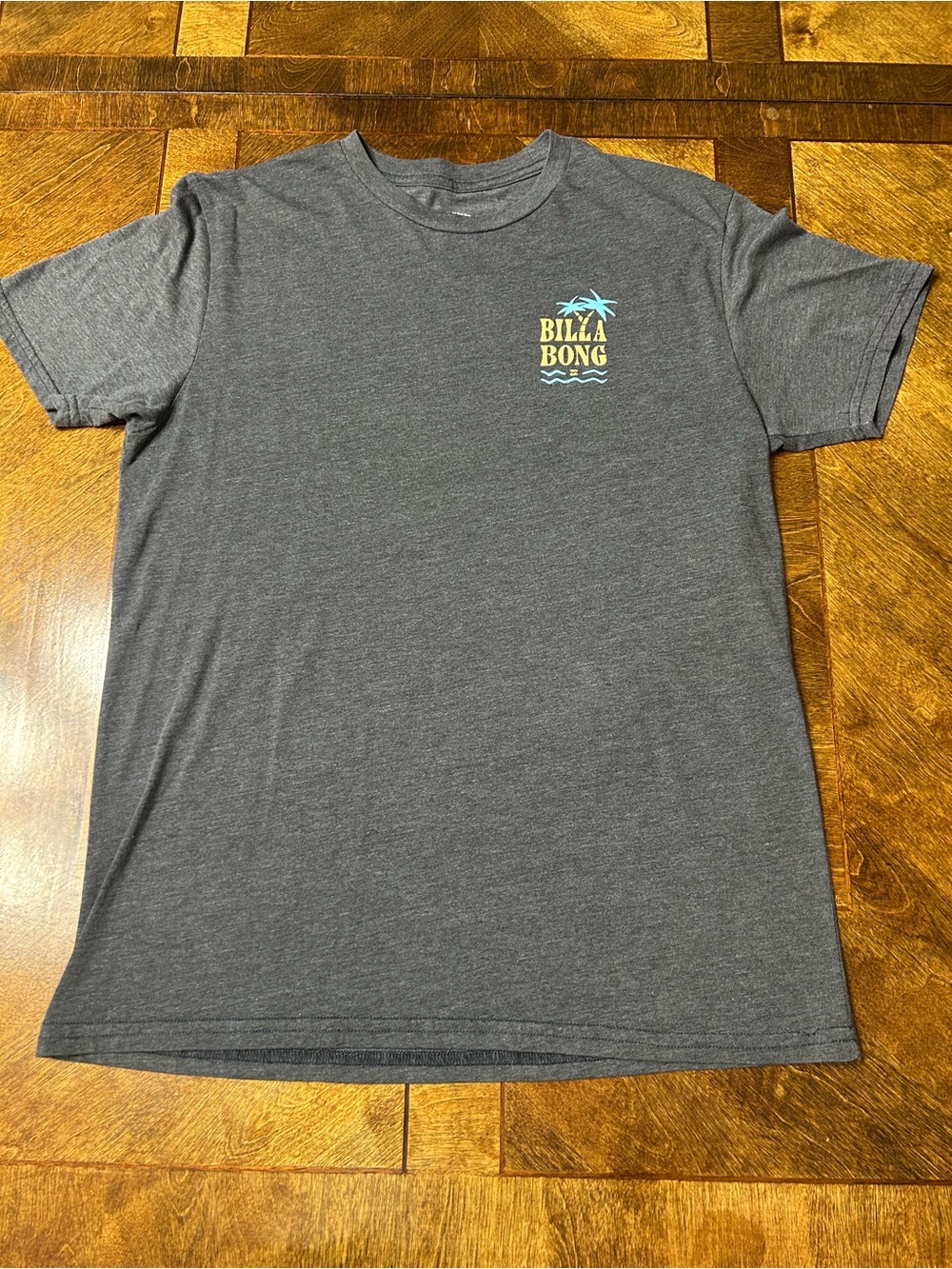 Billabong Men's Charcoal Gray Logo Short Sleeve Tee with Yellow & Teal Accent